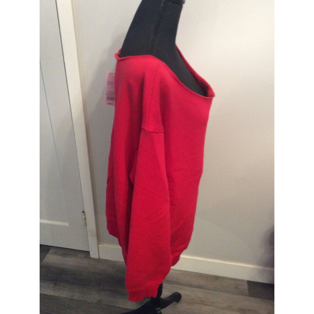 New NWT Red Off Shoulder Pullover "Hard Pass" Heart Large L - Picture 2 of 4